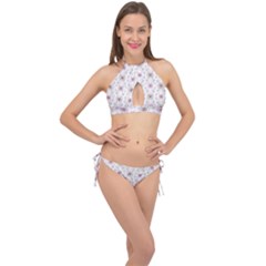 Pattern Texture Design Decorative Cross Front Halter Bikini Set