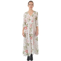 Flowers Roses Pattern Nature Bloom Button Up Boho Maxi Dress