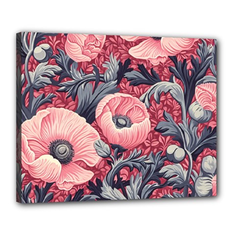 Vintage Floral Poppies Canvas 20  X 16  (stretched)