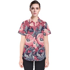 Vintage Floral Poppies Women s Short Sleeve Shirt