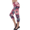 Vintage Floral Poppies Lightweight Velour Capri Leggings  View3