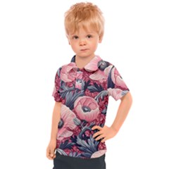 Vintage Floral Poppies Kids  Polo T-shirt