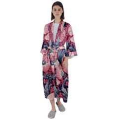 Vintage Floral Poppies Maxi Satin Kimono