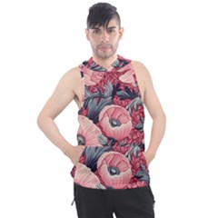 Vintage Floral Poppies Men s Sleeveless Hoodie