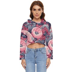 Vintage Floral Poppies Women s Lightweight Cropped Hoodie