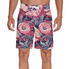 Vintage Floral Poppies Men s Beach Shorts