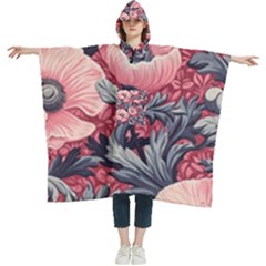 Vintage Floral Poppies Women s Hooded Rain Ponchos
