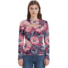 Vintage Floral Poppies Women s Cut Out Long Sleeve T-shirt