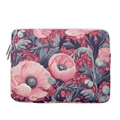 Vintage Floral Poppies 14  Vertical Laptop Sleeve Case With Pocket
