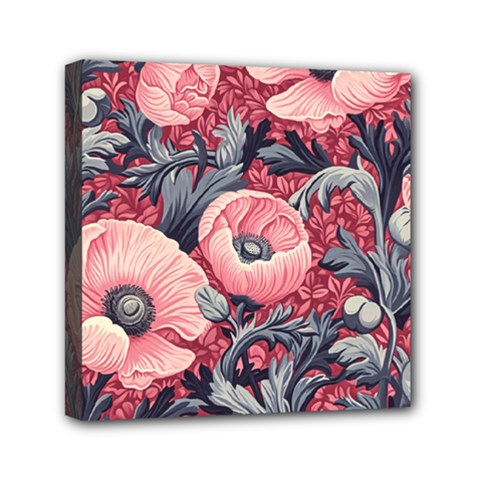 Vintage Floral Poppies Mini Canvas 6  X 6  (stretched)