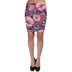 Vintage Floral Poppies Bodycon Skirt