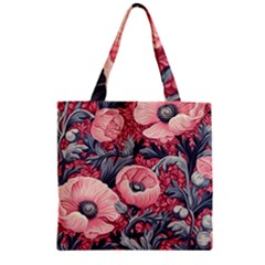 Vintage Floral Poppies Zipper Grocery Tote Bag