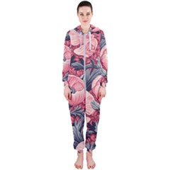 Vintage Floral Poppies Hooded Jumpsuit (ladies)