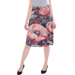 Vintage Floral Poppies Midi Beach Skirt