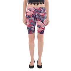 Vintage Floral Poppies Yoga Cropped Leggings