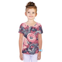 Vintage Floral Poppies Kids  One Piece T-shirt