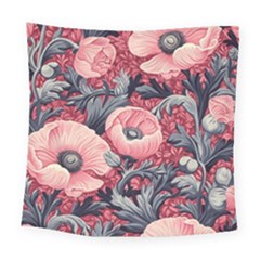 Vintage Floral Poppies Square Tapestry (large)