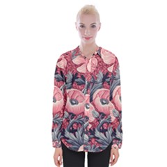 Vintage Floral Poppies Womens Long Sleeve Shirt