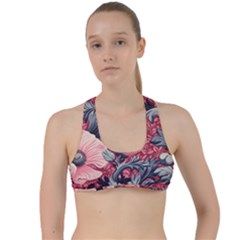 Vintage Floral Poppies Criss Cross Racerback Sports Bra