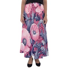 Vintage Floral Poppies Flared Maxi Skirt
