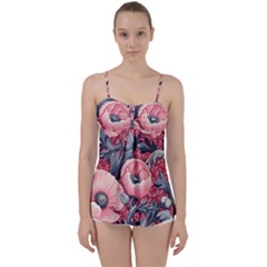 Vintage Floral Poppies Babydoll Tankini Top