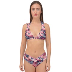 Vintage Floral Poppies Double Strap Halter Bikini Set