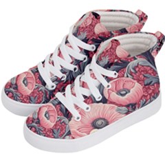 Vintage Floral Poppies Kids  Hi-top Skate Sneakers