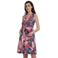 Vintage Floral Poppies Sleeveless Dress With Pocket