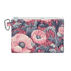 Vintage Floral Poppies Canvas Cosmetic Bag (large)