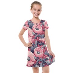 Vintage Floral Poppies Kids  Cross Web Dress