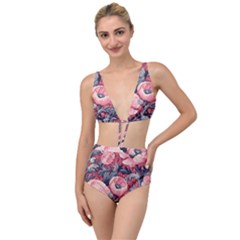 Vintage Floral Poppies Tied Up Two Piece Swimsuit