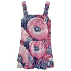Vintage Floral Poppies Kids  Layered Skirt Swimsuit