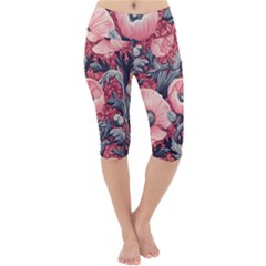 Vintage Floral Poppies Lightweight Velour Cropped Yoga Leggings