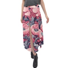 Vintage Floral Poppies Velour Split Maxi Skirt
