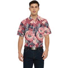 Vintage Floral Poppies Men s Short Sleeve Pocket Shirt 