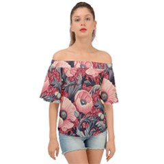 Vintage Floral Poppies Off Shoulder Short Sleeve Top