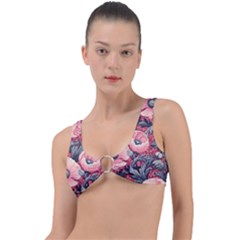 Vintage Floral Poppies Ring Detail Bikini Top