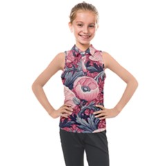 Vintage Floral Poppies Kids  Sleeveless Polo T-shirt