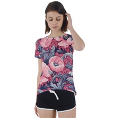 Vintage Floral Poppies Short Sleeve Open Back T-shirt