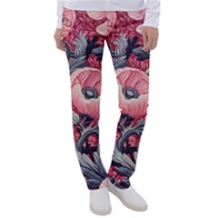 Vintage Floral Poppies Women s Casual Pants