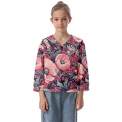 Vintage Floral Poppies Kids  Sailor Shirt