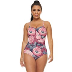 Vintage Floral Poppies Retro Full Coverage Swimsuit