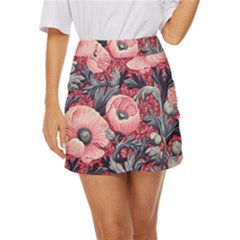 Vintage Floral Poppies Mini Front Wrap Skirt