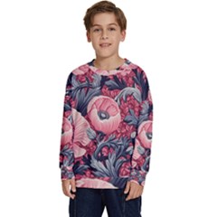 Vintage Floral Poppies Kids  Crewneck Sweatshirt