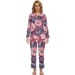 Vintage Floral Poppies Womens  Long Sleeve Lightweight Pajamas Set