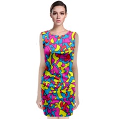 Colorful-graffiti-pattern-blue-background Classic Sleeveless Midi Dress