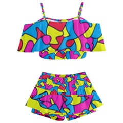 Colorful-graffiti-pattern-blue-background Kids  Off Shoulder Skirt Bikini by designsbymallika