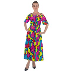 Colorful-graffiti-pattern-blue-background Shoulder Straps Boho Maxi Dress 