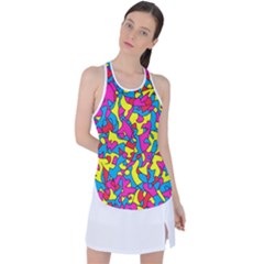 Colorful-graffiti-pattern-blue-background Racer Back Mesh Tank Top