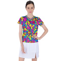 Colorful-graffiti-pattern-blue-background Women s Sports Top by designsbymallika